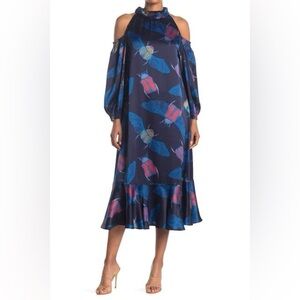 Rodebjer blue silk cold shoulder midi dress - size XL NWT